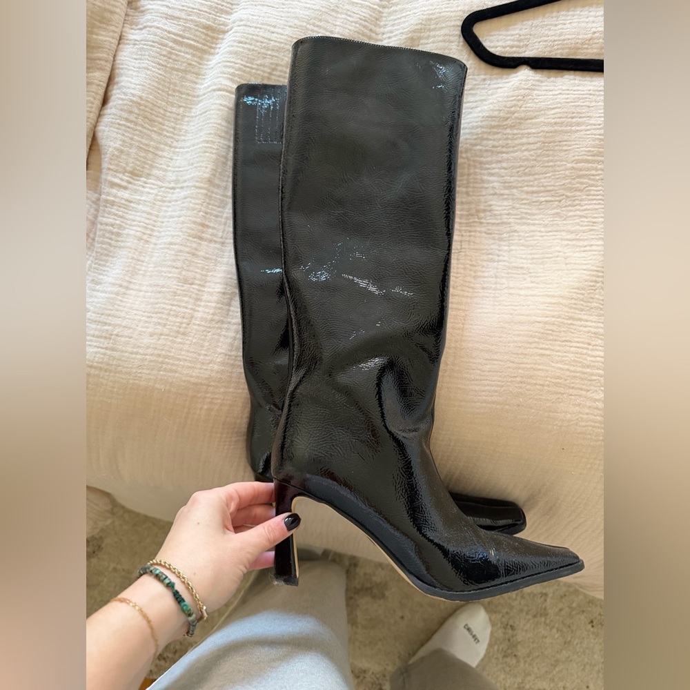 Black Patent Pointed-Toe Knee Boot - Women